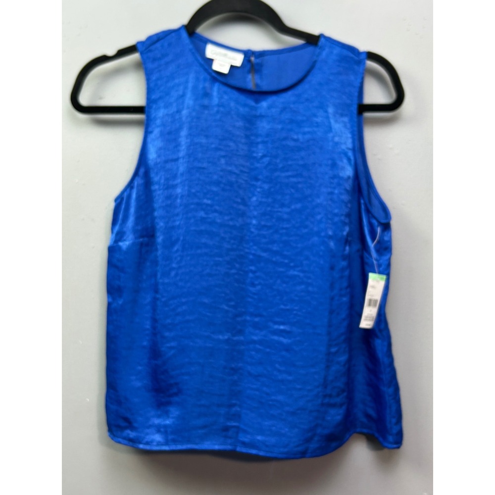 Jaclyn Smith Top Womens Small Collection‎ Blue Satin Shell Sleeveless Top NEW